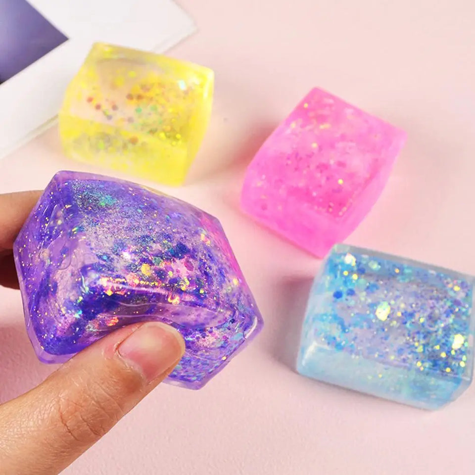 Glitter Squishy Cube Stress Squeeze Toys Anti Stress Slow Rebound Maltose Ice Cubes Colorful Squeeze Block Decompression Toy