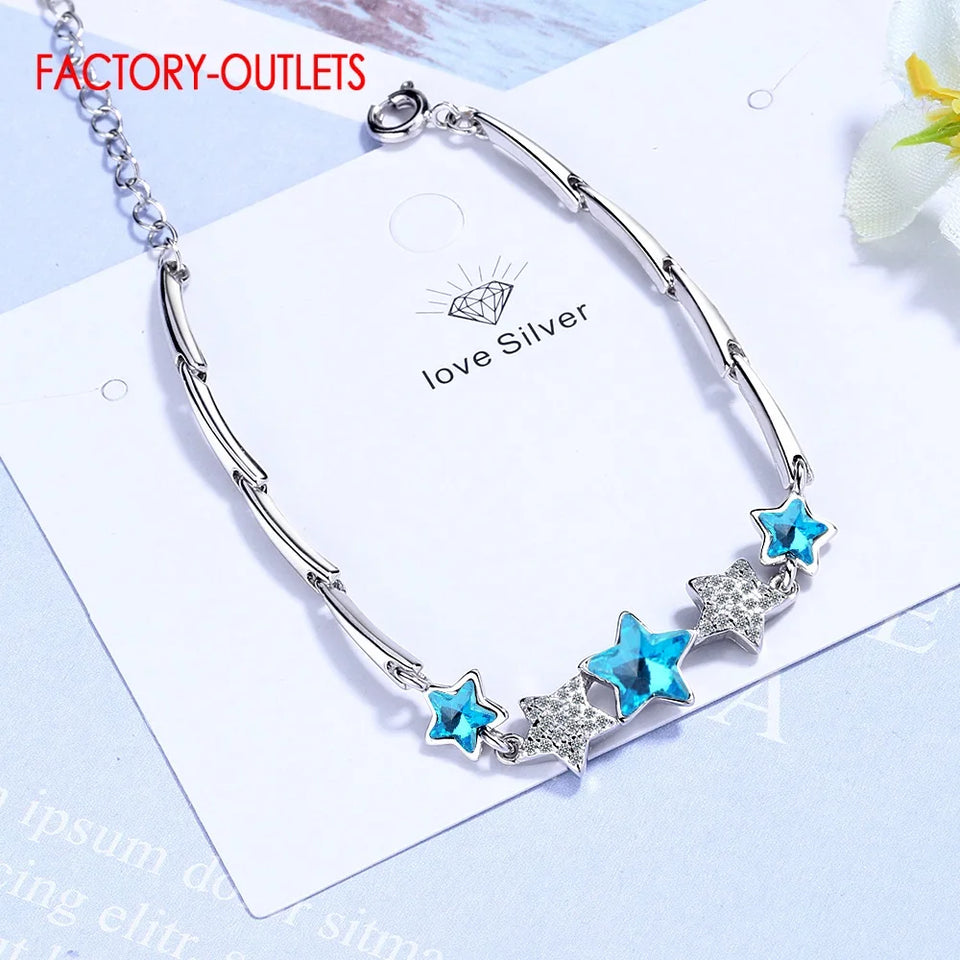 Wholesale Genuine 925 Sterling Silver Bracelet New Arrivals Female Fashion Jewelry Stars Shape Pendant Bracelet Women Girls