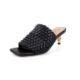 Summer Sandals Women Concise Style Slippers Weave Sandals for Girls Sexy Kitten Heel Elegant Dress Party Wedding  Sandalias