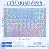 12Sheets Printable Holographic Sticker Paper Vinyl Sticker Paper A4 Waterproof Quickly Stickers for Laser Printer Inkjet Printer