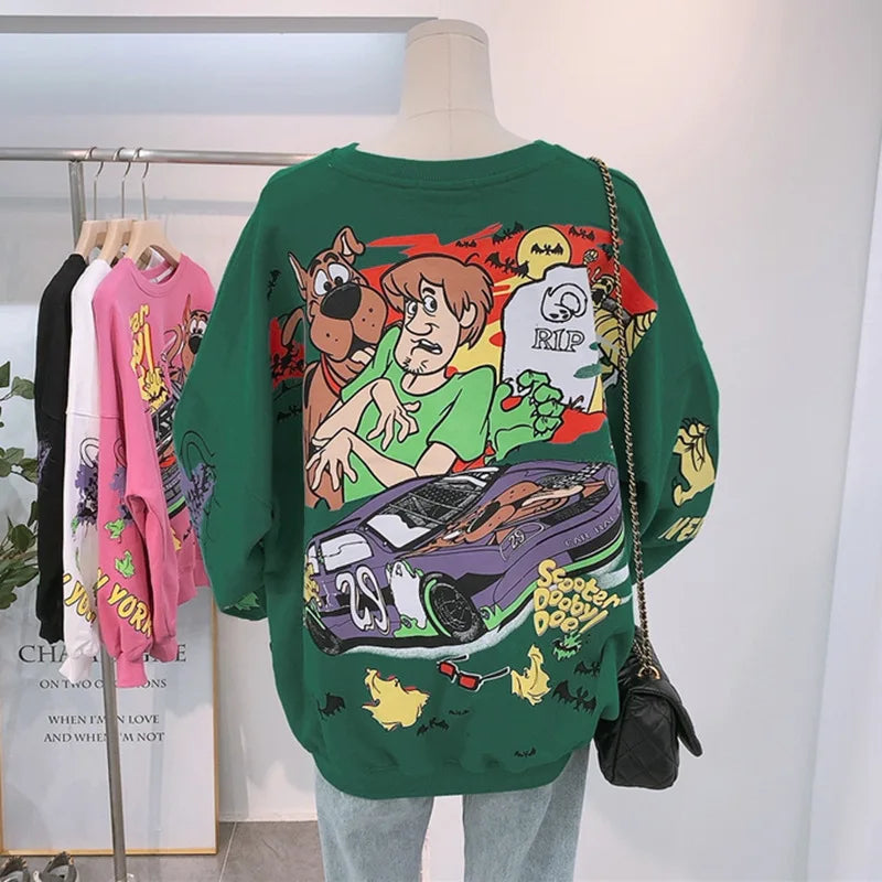 Letter Printing Sweatshirt Women High Street Cartoon Puppy Car Clothes Casual Crew Neck Sweater Bulk Items Wholesale Lots