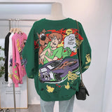 Letter Printing Sweatshirt Women High Street Cartoon Puppy Car Clothes Casual Crew Neck Sweater Bulk Items Wholesale Lots