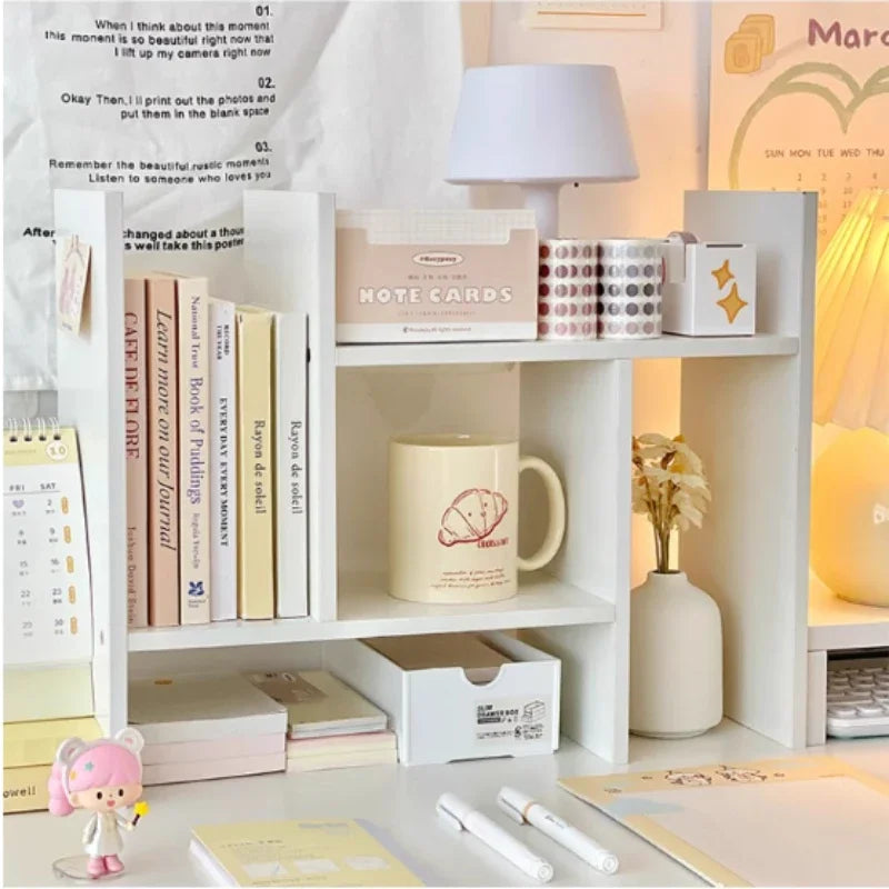 Ins Kawaii Desktop Storage Rack Bookshelf DIY Desk Holder Office Desk Organizer Student Combination Cabinet Storage Display Rack
