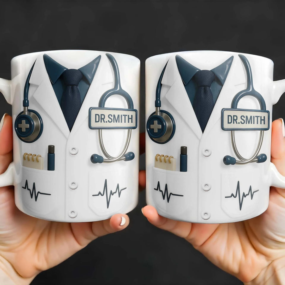 3D Stethoscope & Heartbeat Pattern - Personalized Doctor Name Gift for Medical Professionals,hospital office coffee mug