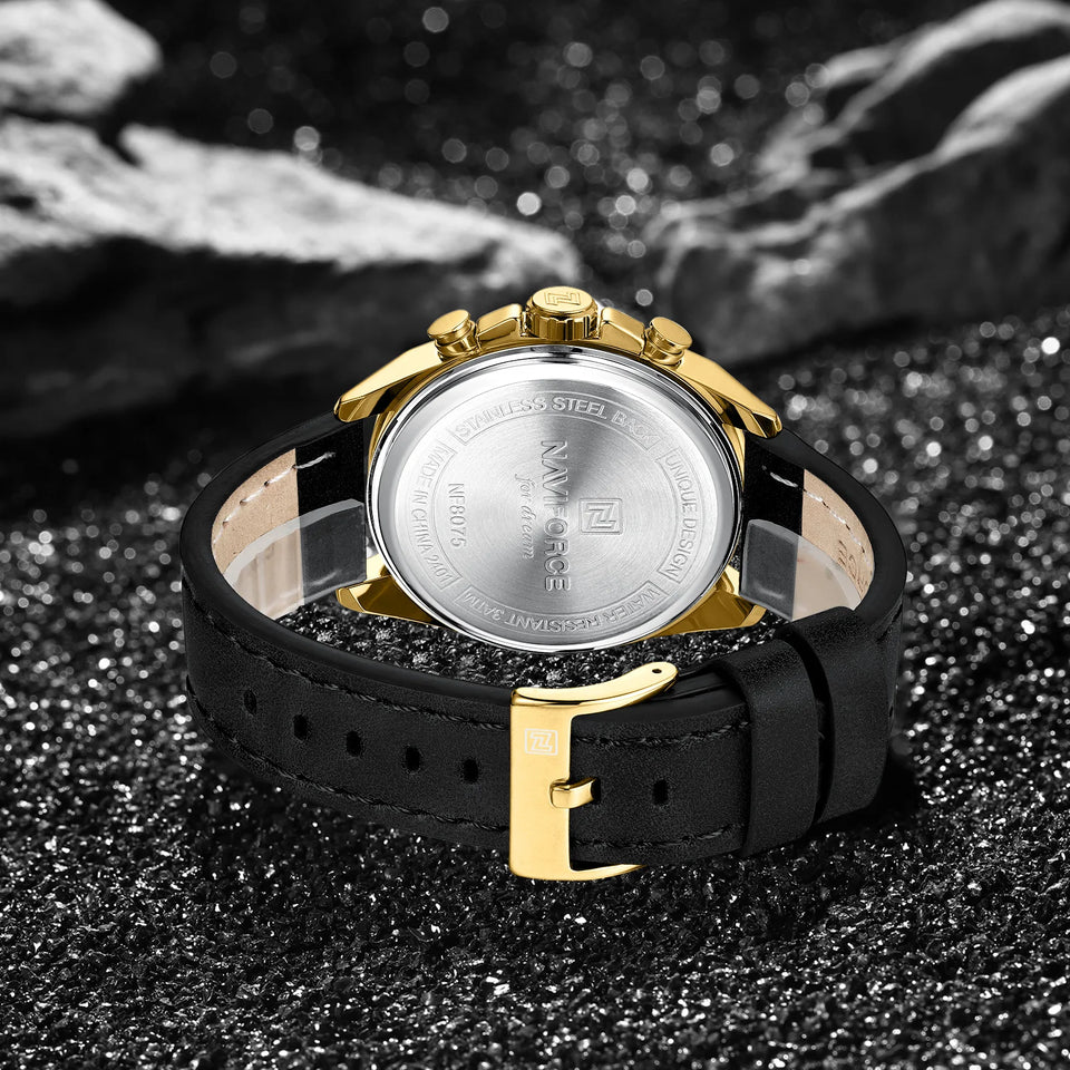 NAVIFORCE Waterproof Watches for Men Original Brand Luxury Leather Men's Quartz Wristwatch Fashion Military Chronograph Male