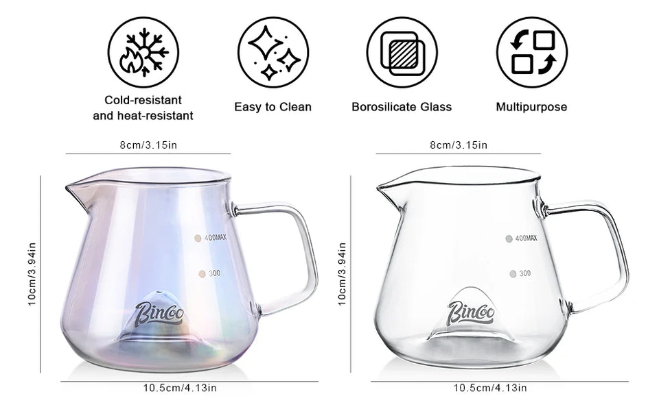 Bincoo 400ML Clear Glass Coffee Carafe Heat Resistant Visual Brewing Control Easy Sharing Pour over Coffee Maker
