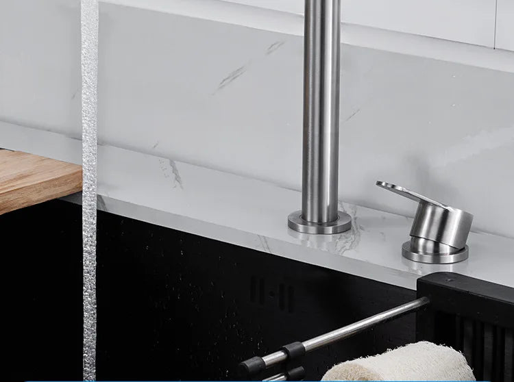 Hidden Lifting Folding Kitchen Faucet 304 Stainless Steel Sink Faucet Hot and Cold Mixed Water Separate Sink Tap Dual Holes
