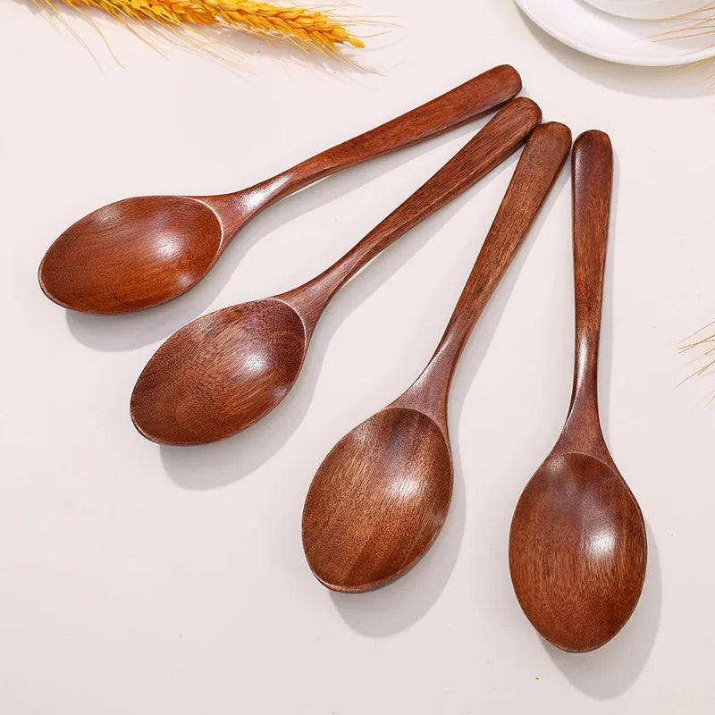 1-10PCS Long Hand Wooden Spoon Ellipse Ladle Sets Tea Coffee Honey Stir Spoons Kitchen Spice Scoops Tableware Stirrer Teaspoons