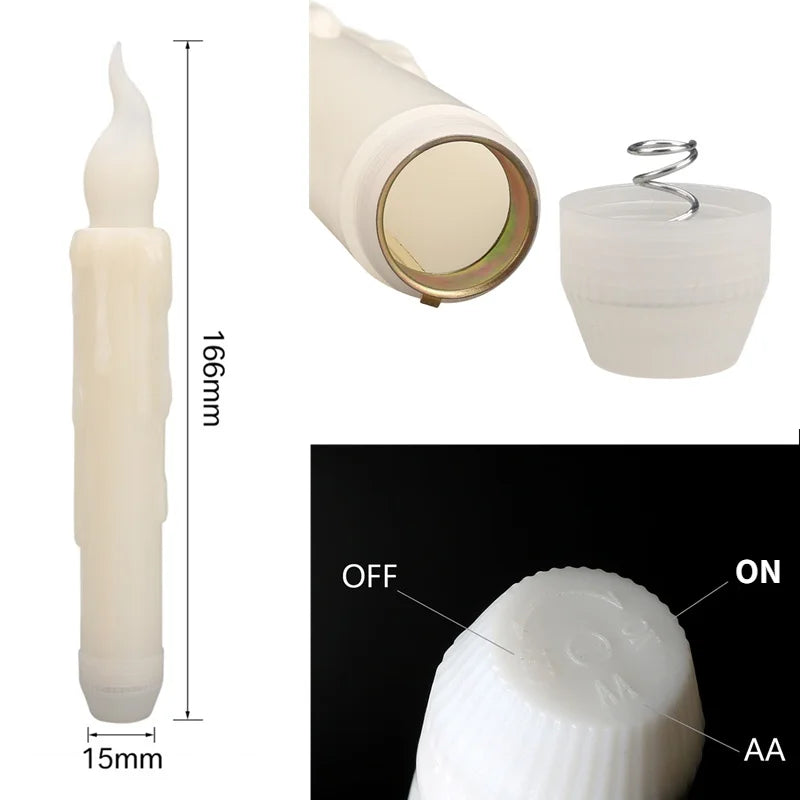LED Flameless Taper Candles 6.5/11" Battery Operated Fake Flickering Candlesticks Electric Long Candles for Wedding Home Decor