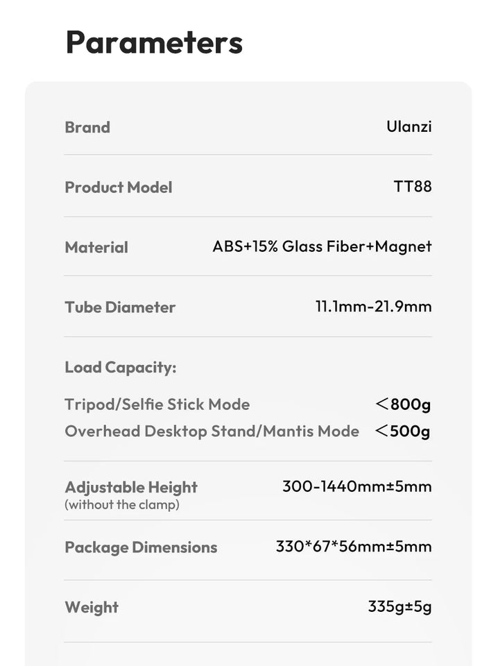 Ulanzi TT88 Overhead Selfie Stick 1.44M with MagSafe Clamp Photograph Tripod 360° Panoramic Shooting for Phone Livestream Vlog