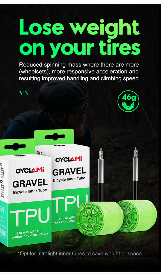 2 pcs CYCLAMI Ultralight Gravel Bike TPU Inner Tube Tire Road MTB 29 French Valve FV 45mm 65mm For 700C 32C 35C 37C 40C 47C