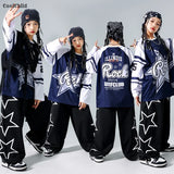 Girls Hip Hop Star Sweatshirt Vest Joggers Pants Boys Cool Streetwear Clothes Set Kids Children Jazz Street Dance K-pop Costumes