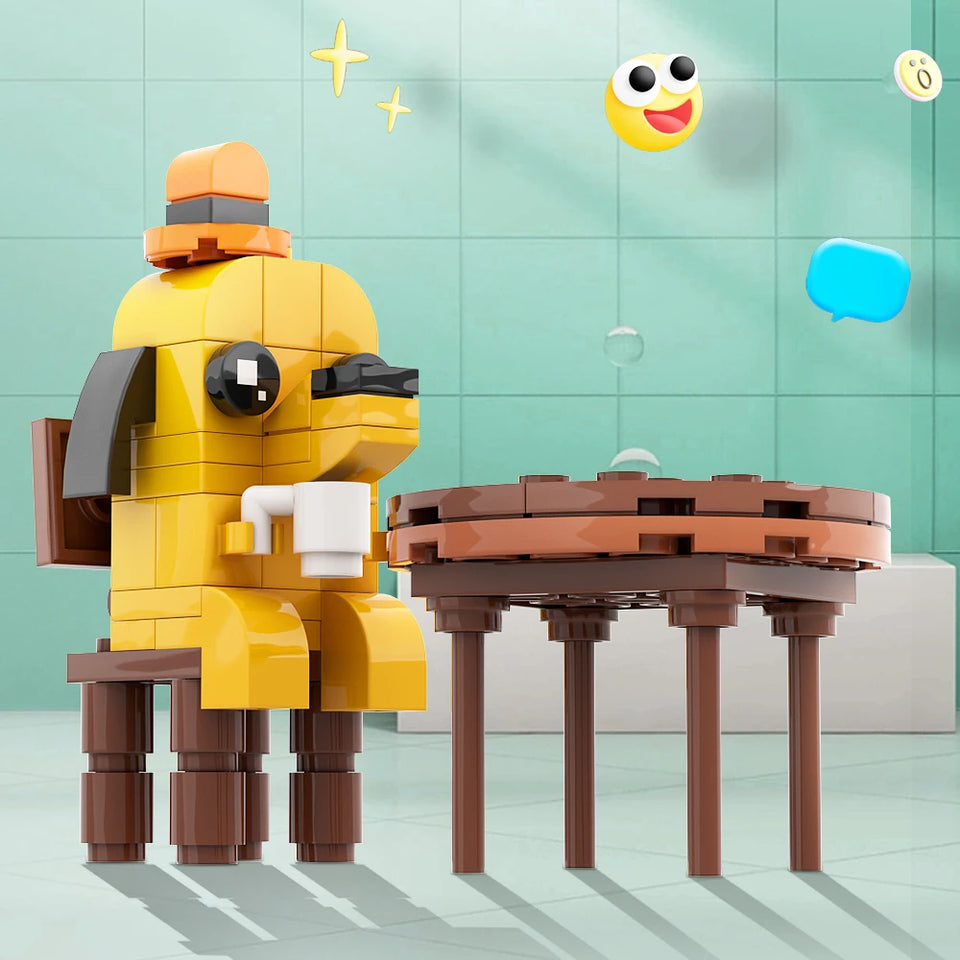 MOC This is Fine Dog Animal Dog Building Blocks Cartoon Creative Animal Bricks Animation Creative Ornament Toys Children's Gifts