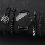 4/5PCS Fashion Leather Strap Men Business Watches Casual Mens Quartz Watch Vintage Bracelets Set Reloj Hombre（Without Box）