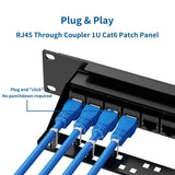 Natalink Patch Panel 24 Port Cat6 with Coupler Keystone Back Bar 19 Inch 1U Ethernet RJ45 Network Rackmount Coupler Patch Panel