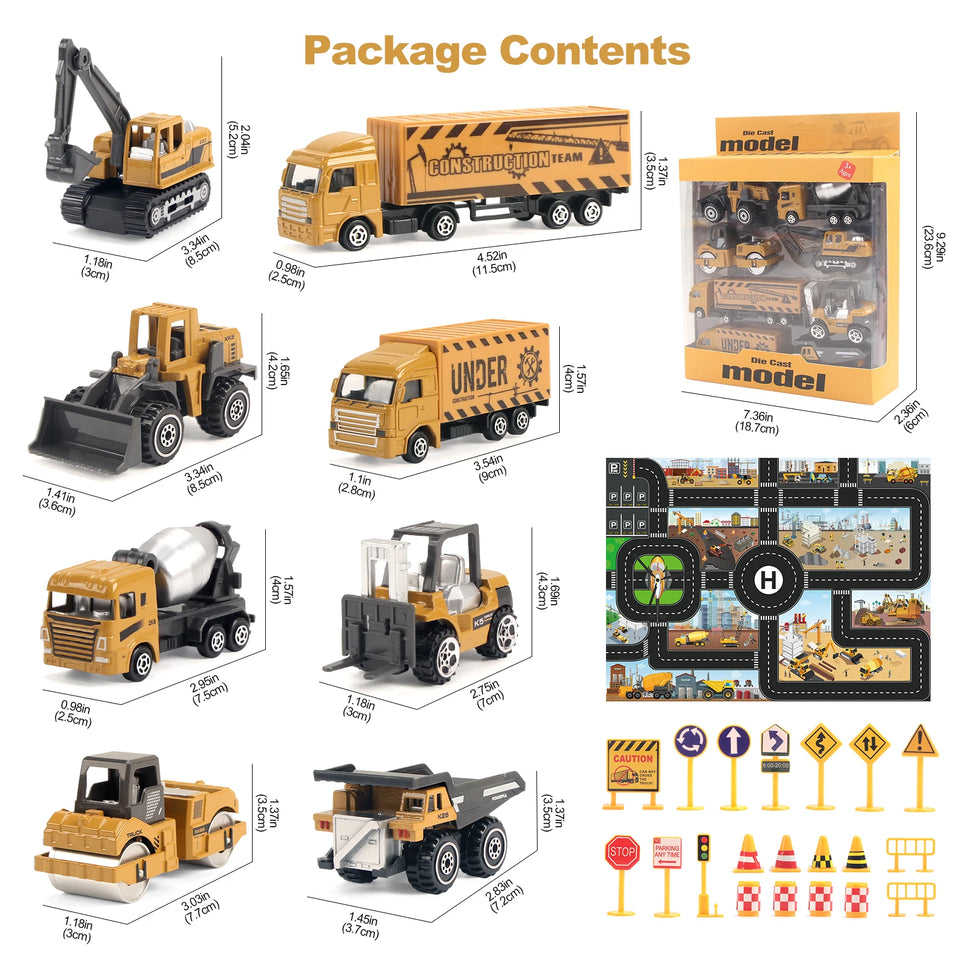 6pcs/set Alloy Engineering Truck Toy Car Classic Construction Model Vehicle Loader Tractor Excavator Toys for Boys Gifts