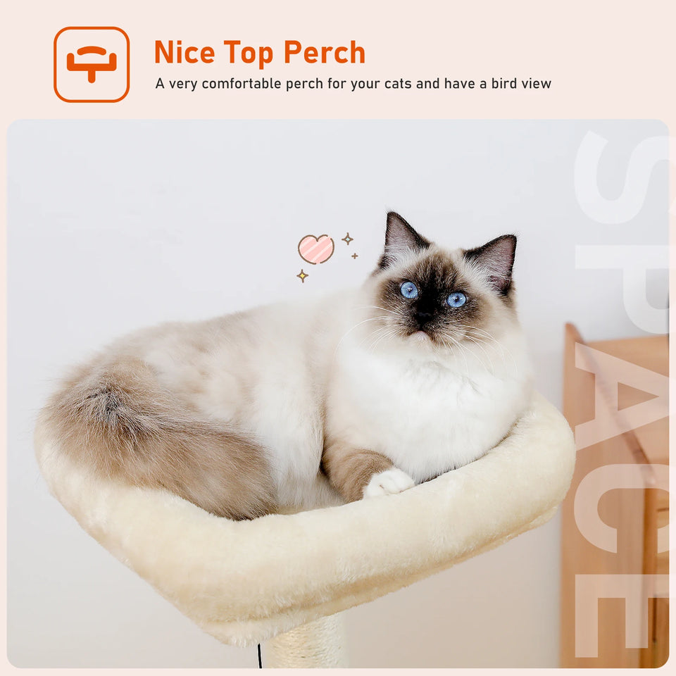 Modern Cat Tree for Indoor Cats Multi-Level Wood Cat Tower with Cozy Condo Hammock Sisal Scratching Posts Kitten House Cat Toys