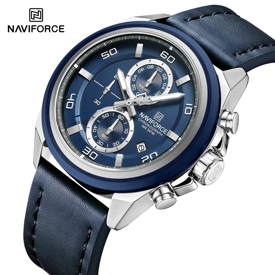NAVIFORCE Waterproof Watches for Men Original Brand Luxury Leather Men's Quartz Wristwatch Fashion Military Chronograph Male