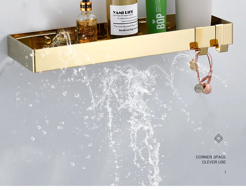 30-50cm Gold Bathroom Shelf Wall Mounted 304Stainless Steel Shower Holder Soap Shampoo Storage Organizer Rack kitchen Shelves
