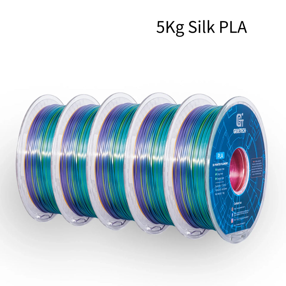 GEEETECH 5 rolls 3D Silk PLA Filament 1Kg/roll 1.75mm Spool Wire For 3D Printer Material,Safety, Vacuum packaging, special color