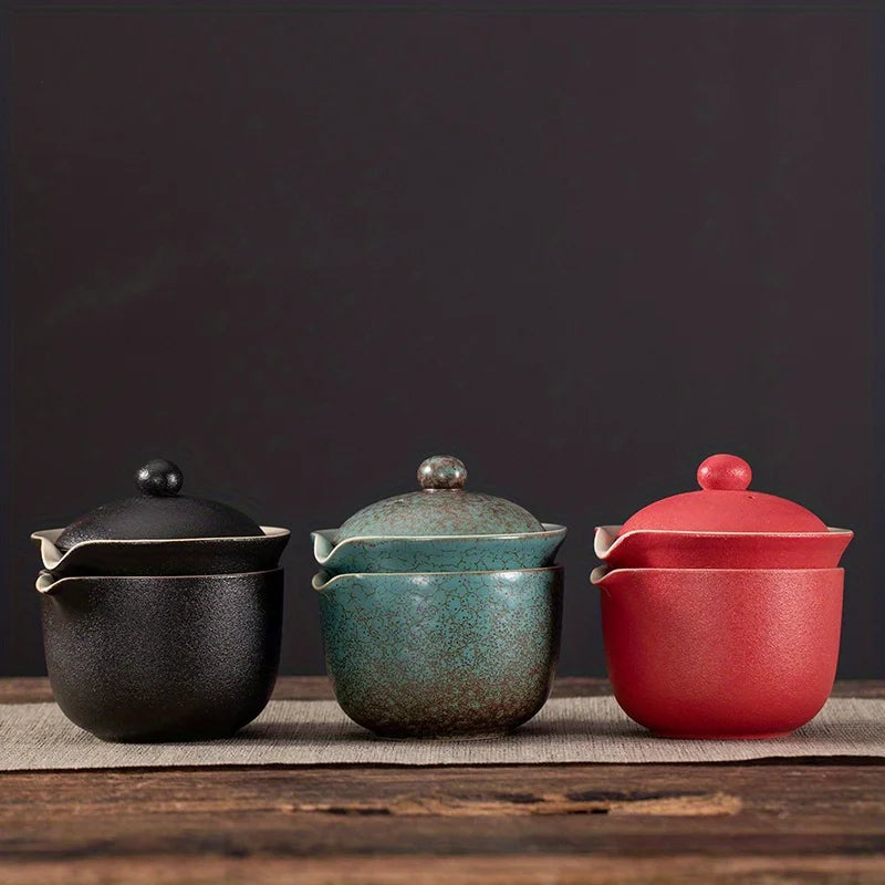 A set of exquisite ceramic tea ware, suitable for outdoor camping and home use, with a portable teapot.