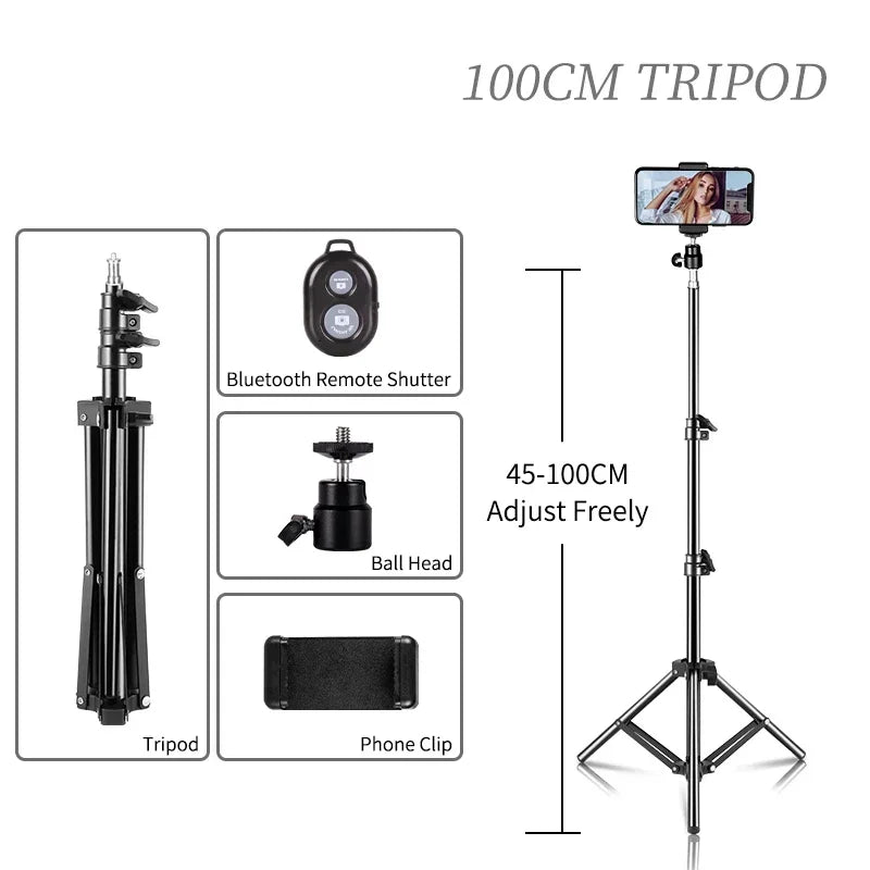200/170/150/55cm Selfie Tripods Aluminum Light Stand For Phone Stand Mount Digital Camera Tripod With Clip Bluetooth Controller