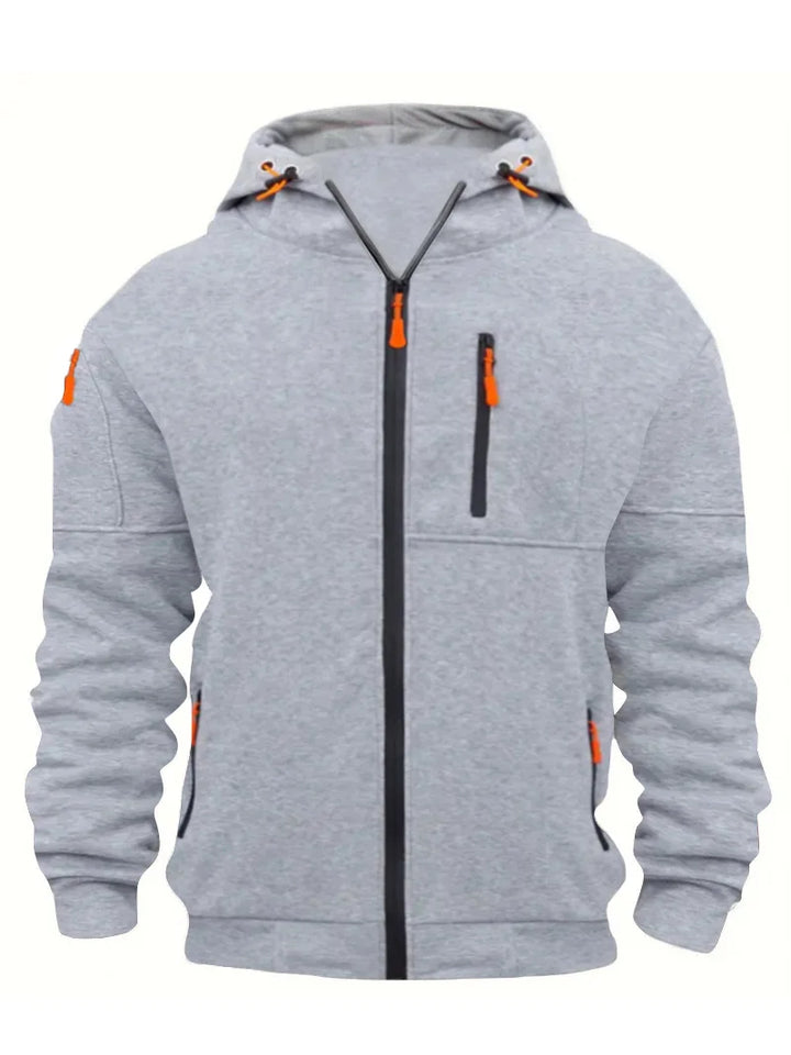 Multiple pockets and Zippers Men's Fashion Hoodie Sweatshirt Autumn Winter Cardigan Casual Clothing