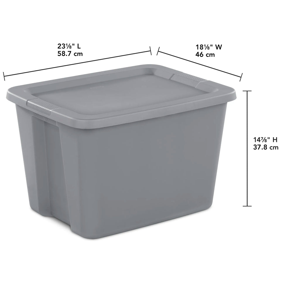 Large Storage Bin, 18 Gallon Plastic Storage Container with Snap-On Lid, Gray, 8 Count