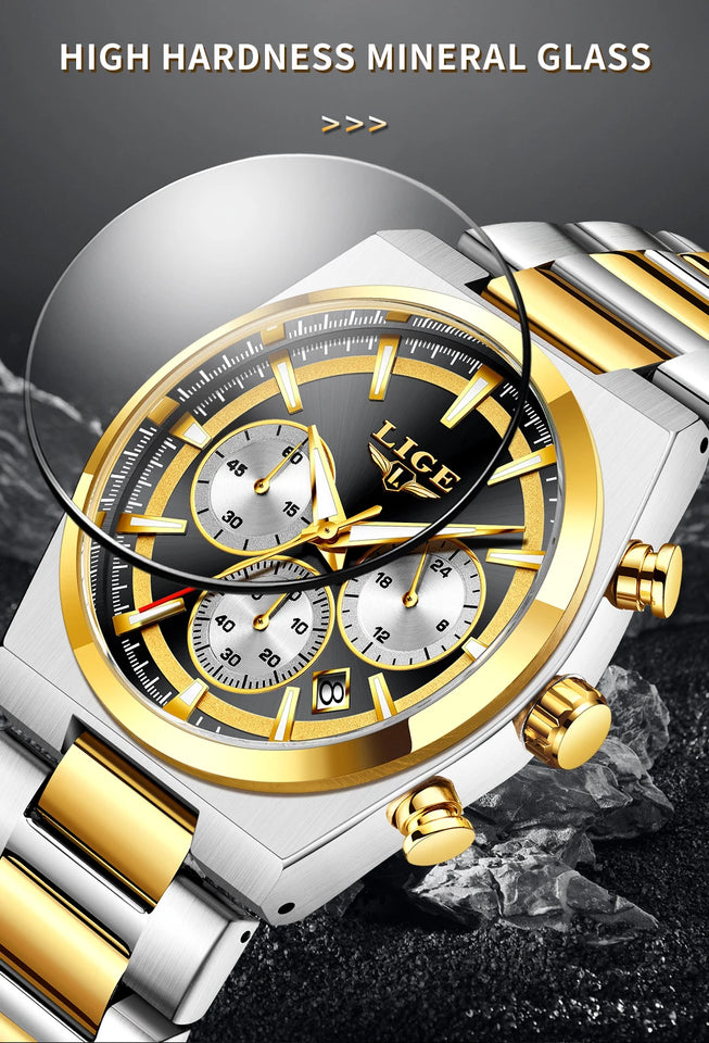 LIGE Top Luxury Man Quartz Watch Waterproof Luminous Date Chronograph Watches For Men Stainless Steel Fashion Men's Watch Reloj