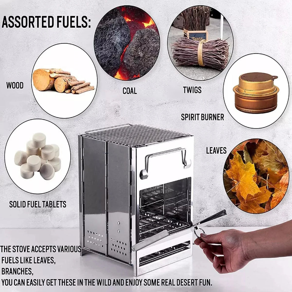 Stainless Steel Wood-burning Stove Lightweight Compact Camping Stove Portable Folding Wood Stove For Outdoor Camping Hiking