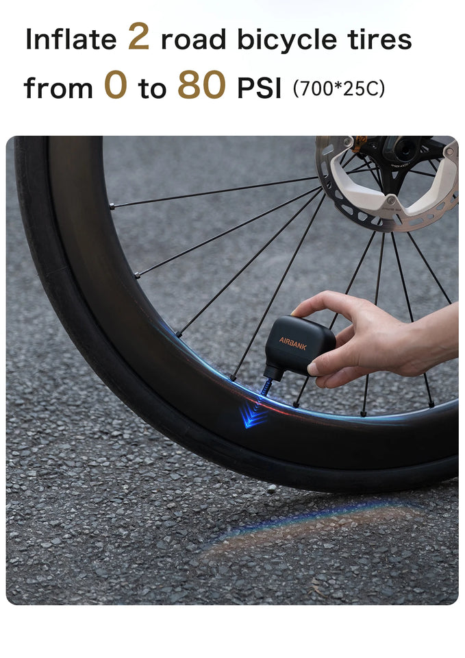 AIRBANK Pocket SE Mini Portable Electric Pump For Bicycle Cordless Tire Presta Schrader Valve Bike Accessories Fast Charging