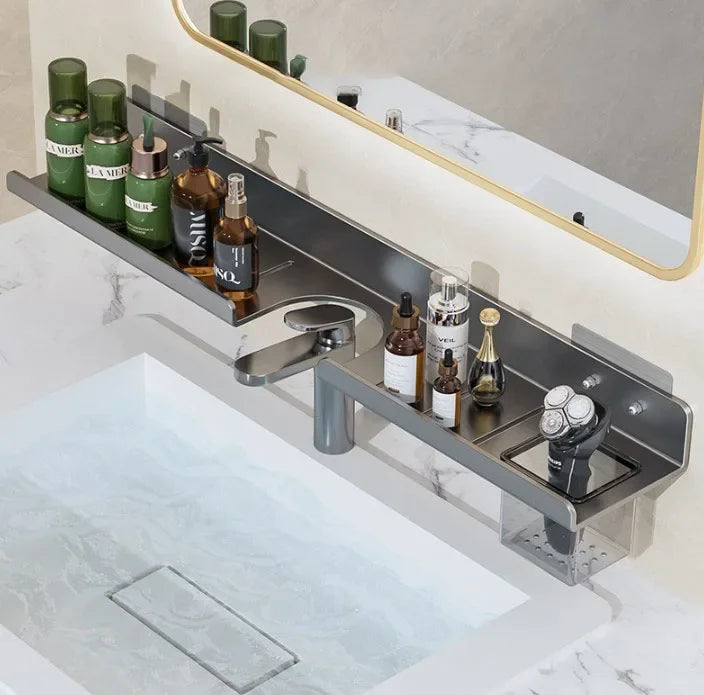 Washroom Faucet Sink Wall-mounted Punch-free Organizer In Front Of The Mirror Bathroom Shower Gel Storage Shelf
