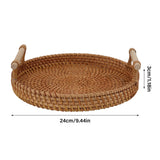 Coffee Table Decorative Tray Traditional Design Round Serving Tray with Solid Wood Handle Hand Woven Large Capacity for Home