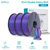 SUNLU Silk PLA PLUS 3D Filament 1.75mm Double Colors Silk Textures Pla+ Gradient Colors Filament for Most FDM 3D Printer 3KG