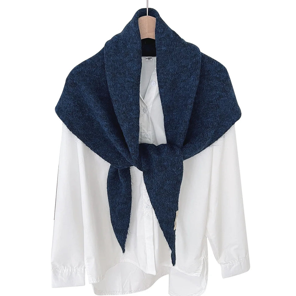 Korean Knitted Wool Triangle Scarf Solid Knitted Shawl Autumn Winter Scarf Women Neck Protection Neckerchief Triangle Scarf