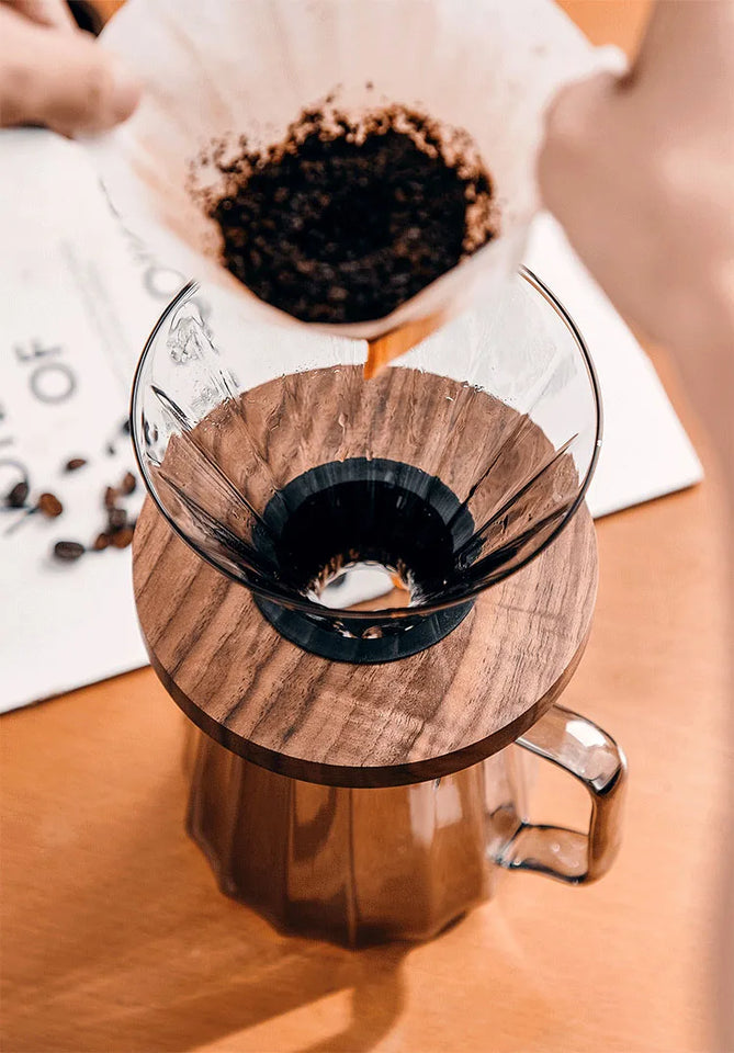 Household Coffee Maker Advanced Grey Glass Hand-brewed Coffee Drip Filter Cup Wood Pallet Sharing Pot Coffeeware Accessories