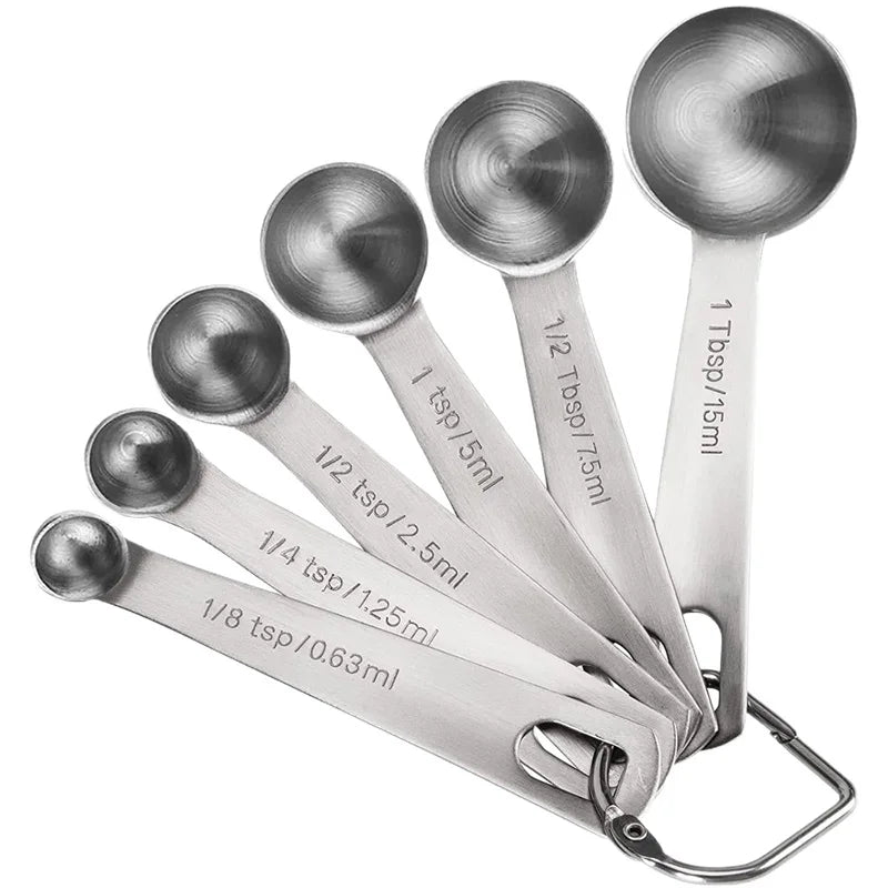 6pcs/set Food-grade Stainless Steel Measuring Spoon Anti-Scratch Sugar Coffee Powder Spice Scoop for Home Baking Daily Cooking