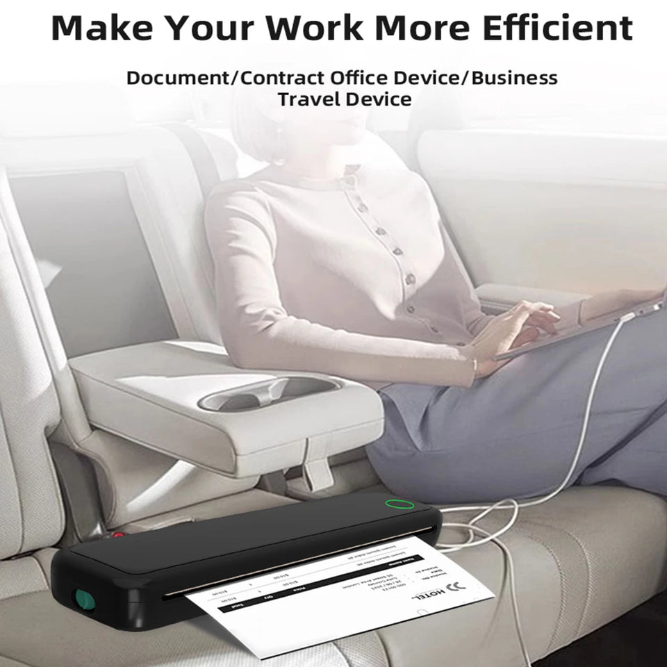 Wireless A4 ink free mini portable thermal printer, suitable for mobile phones and laptops, supports mobile printing