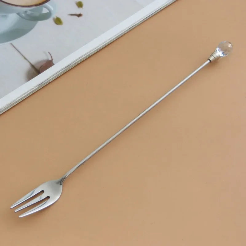 Crystal Spoon Set Long Handle Teaspoon 430 Stainless Steel Diamond Ice Spoon Perfect for Dessert Ice Cream Coffee Cocktail커피
