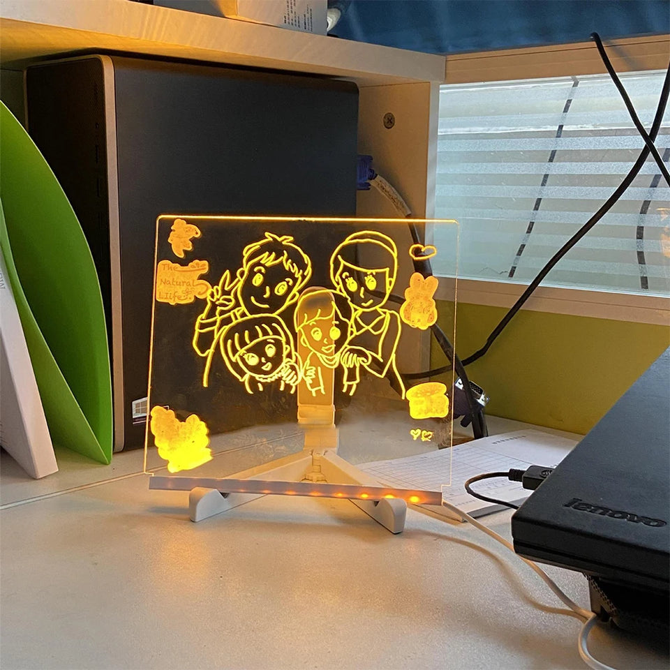 Light Up Dry Erase Board LED Letter Message Board With 7 Colorful Pens with Light Acrylic Drawing Board for Kids Birthday Gifts