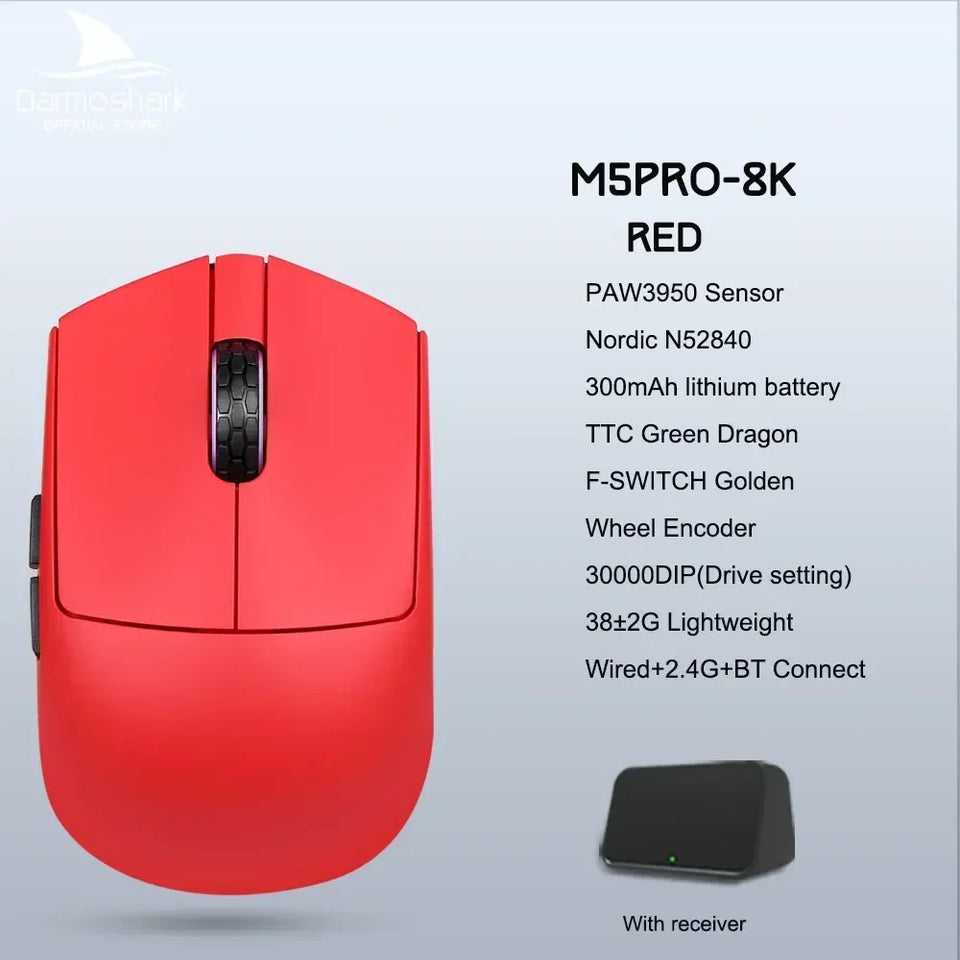 New Darmoshark M5 Pro Wireless Mouse PAW3950 8K Bluetooth Tri-Mode Connection Gaming Macro Mouse 30000DPI N52840 38g Lightweight