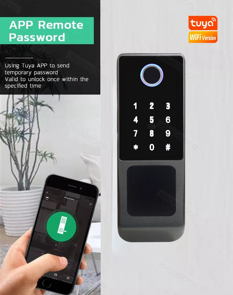 IP66 Waterproof Tuya Wifi Fingerprint Smart Door Lock Outdoor Gate TTLock Bluetooth Password Card Electronic Rim Lock For Home