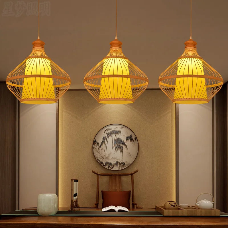 Bamboo Artwork Chandelier Lantern Tea Room Restaurant Restaurant Hot Pot Restaurant Japanese Style Retro Zen