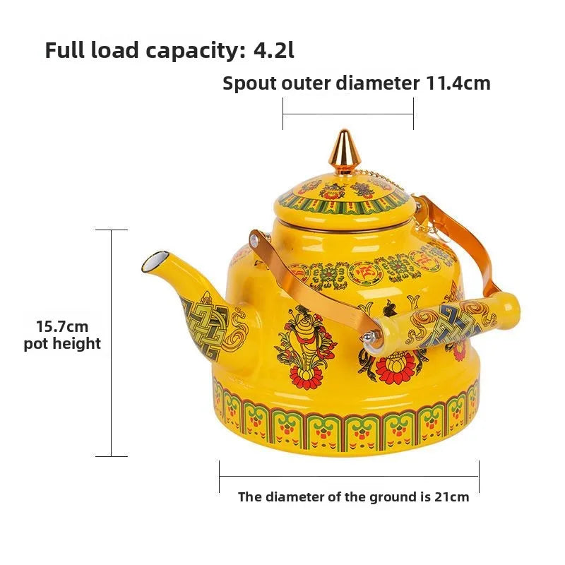 1.7L Tibetan Style Porcelain Enameled Teapot Chinese Ethnic Characteristic Milk Tea Infuser Enamel Boiling Water Kettle