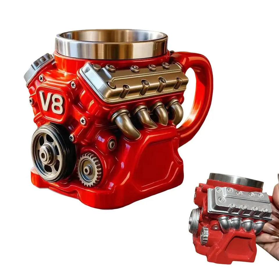 V8 Engine Coffee Mug, Retro V6 Engine Coffee Mug, Personalized Stainless Steel Wall Insulation Mug Xmas New Year Gifts for Mens