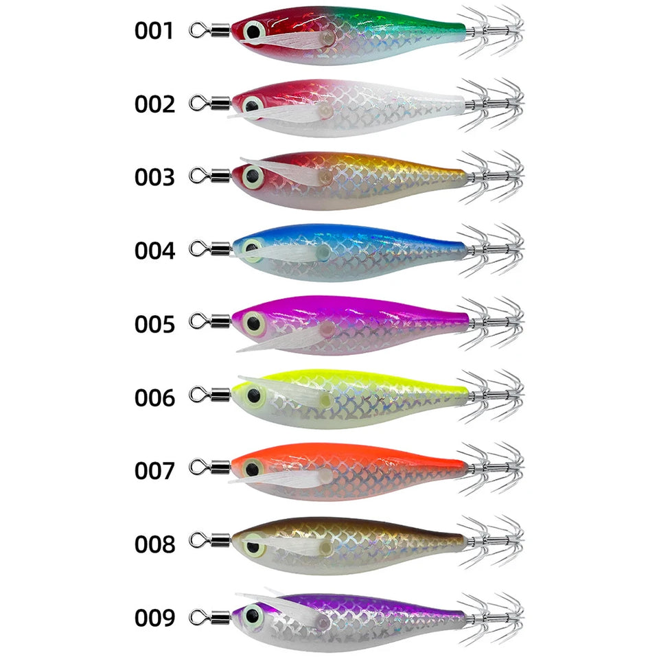 Luminous Squid Hook Squid Fishing Lure with 3D Eyes Cuttlefish Attracting Lure Glow In The Dark Squid Bait for Night Fishing