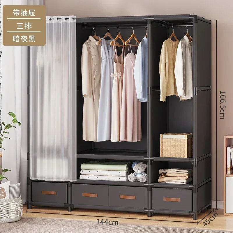 Large Capacity Portable Wardrobe Closet Durable Sturdy Assembly Clothes Organizer Bedroom Dustproof Storage Solution