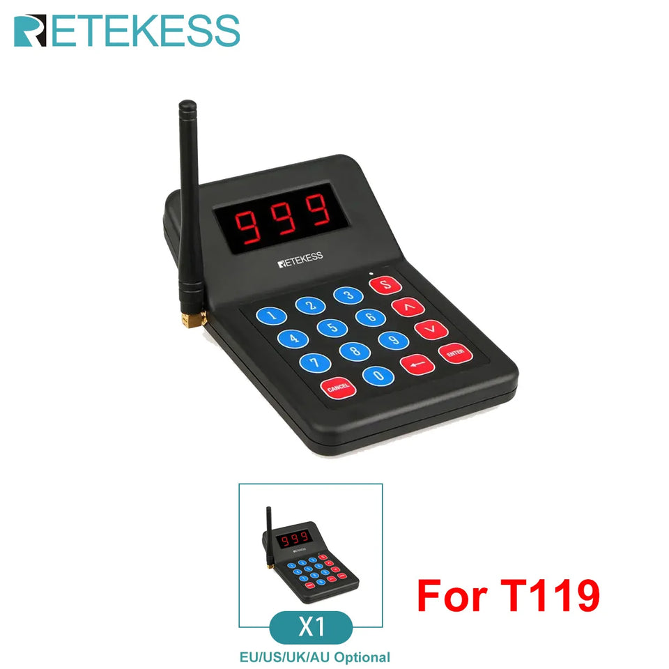 RETEKESS T119 Wireless Restaurant Paging System Coaster Vibrater Buzzer Receiver 2-Way Charge for Cafe Food Trucks