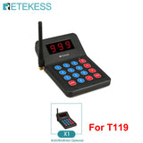 RETEKESS T119 Wireless Restaurant Paging System Coaster Vibrater Buzzer Receiver 2-Way Charge for Cafe Food Trucks