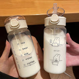 Cartoon Water Bottle With Straw Cute Plastic Drinking Bottle Portable Leak-proof Drinkware For Drinking Milk Coffee Tea
